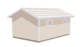 Attefallsgarage i träpanel med två fönster och vit takbeklädnad